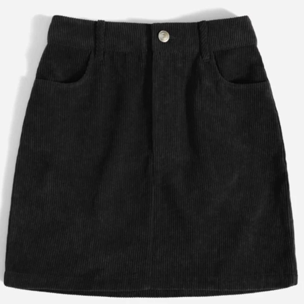 Black Corduroy Dual Pocket Straight Mini Skirt